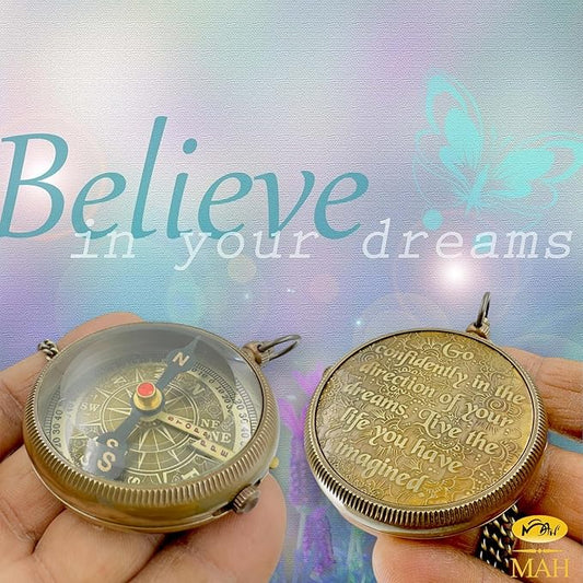 True North Compass – Go Confidently in The Direction of Your Dreams – Embossed Brass Compass – Graduation, Confirmation, Birthday, Motivational Gift for Him, Her, Students, Boys, Girls, High School