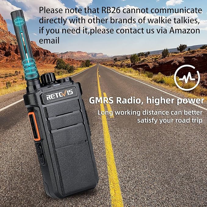 Retevis RB26 Walkie Talkies Long Range, Extended Range Two-Way Radios, Repeater Compatible, 2000mAh Rechargeable Battery, USB-C Charging, Flashlight, Compact Size, for Camping,Hiking(2 Pack)