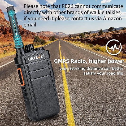 Retevis RB26 Walkie Talkies Long Range, Extended Range Two-Way Radios, Repeater Compatible, 2000mAh Rechargeable Battery, USB-C Charging, Flashlight, Compact Size, for Camping,Hiking(2 Pack)