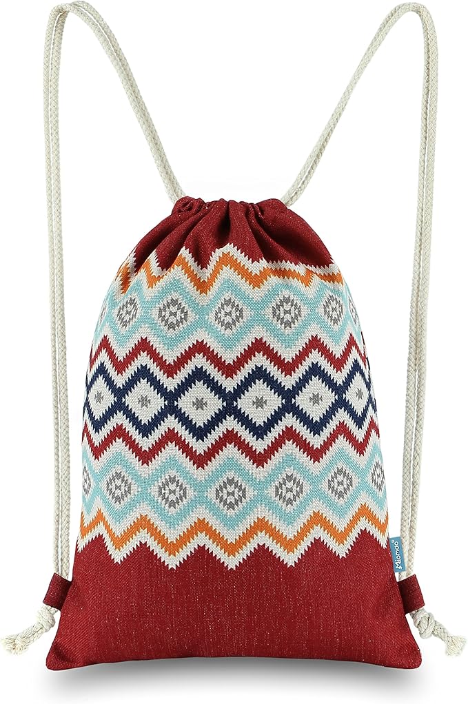 Drawstring Backpack Bohemia Style String Bag Canvas Beach Sport Daypack
