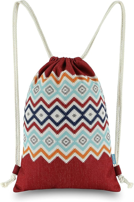 Drawstring Backpack Bohemia Style String Bag Canvas Beach Sport Daypack