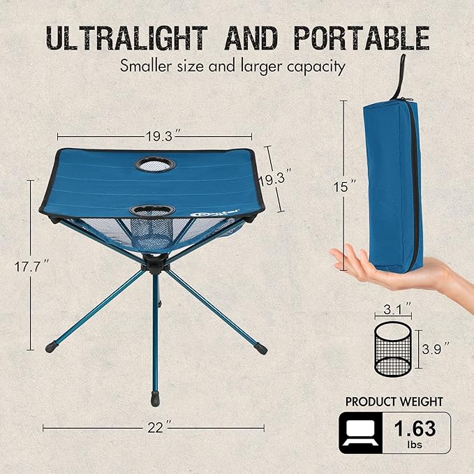 PORTAL Folding Camping Table, Ultralight Compact Aluminum Mesh Table with Carrying Bag, Small Beach Table Foldable Portable for Sand, Outdoor, Picnic, Camp, Boat, Travel, Blue
