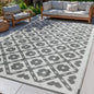 Waterproof Outdoor Rug 9x12 ft, Reversible Plastic Straw Rug, Easy to Clean Patio Rug, Portable Carpet for Patio, RV, Deck, Balcony, Backyard, Picnic, Beach, Square Dashed, Gray