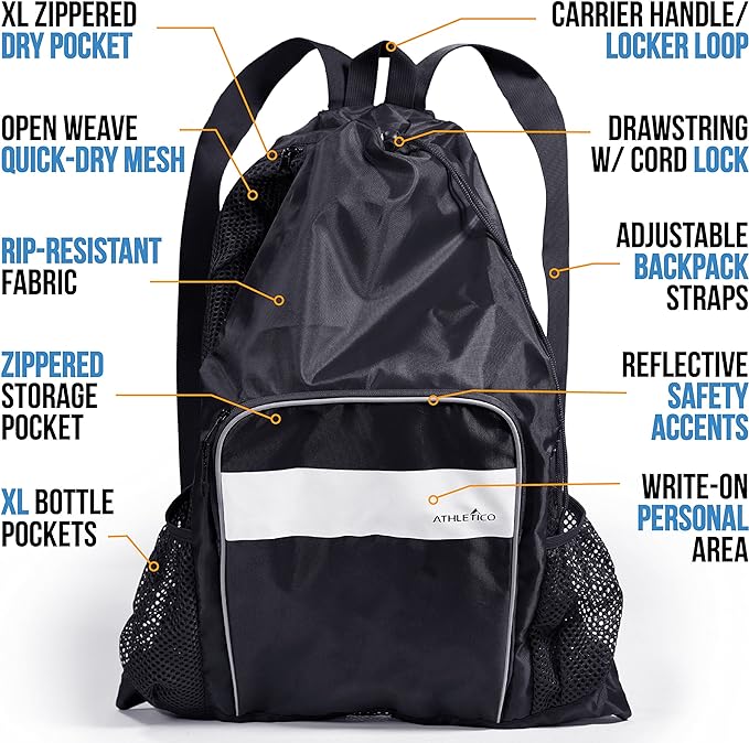 Athletico Mesh Swim Bag - Mesh Pool Bag With Wet & Dry Compartments for Swimming, the Beach, Camping and More