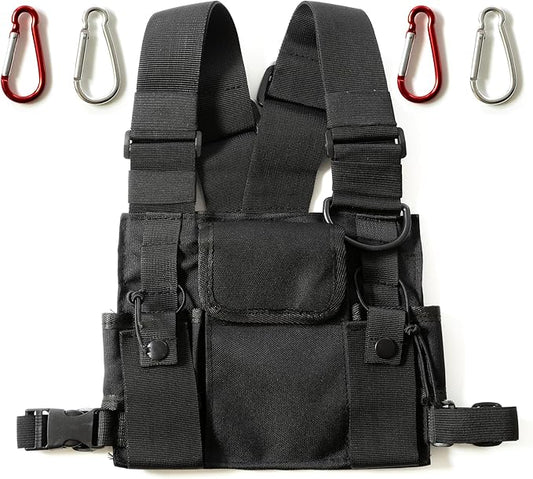 Radio Chest Harness - Over Shoulder Tactical Front Pack Rig Holster Vest w/Strap Belt Bag Pouch Case for Walkie Talkie/ 2-Way Radios, Men Women Accessories Gear Holder Utility Rescue Search