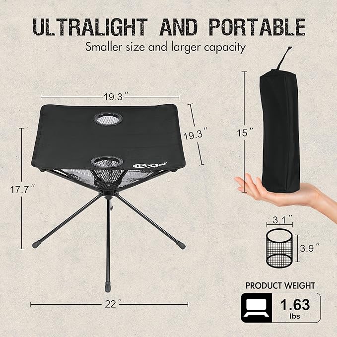 PORTAL Folding Camping Table, Ultralight Compact Aluminum Mesh Table with Carrying Bag, Small Beach Table Foldable Portable for Sand, Outdoor, Picnic, Camp, Boat, Travel, Black