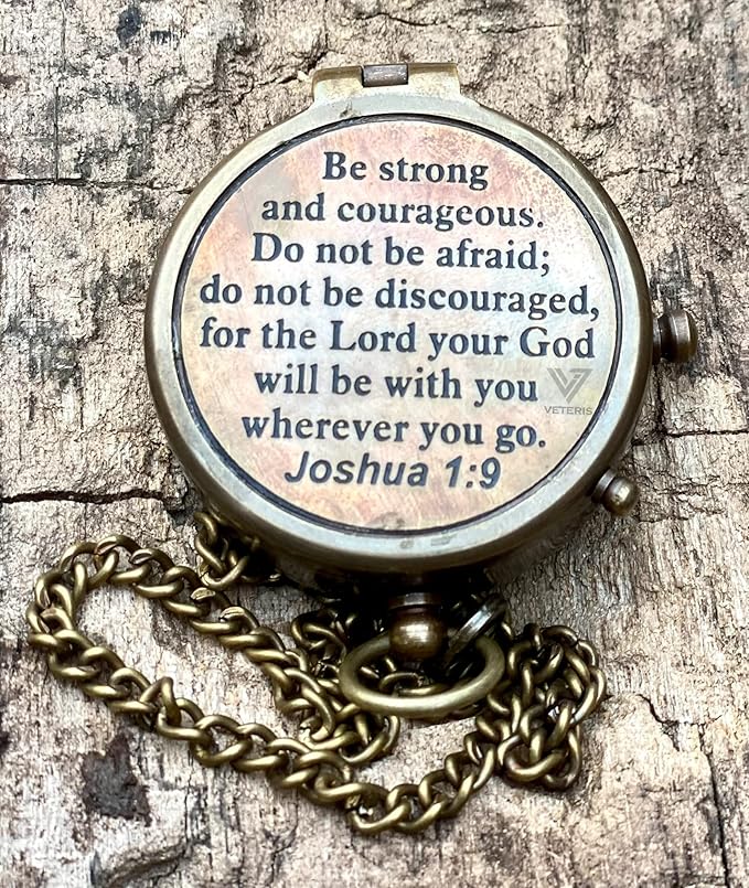 Be Strong & Courageous Brass Compass | Engraved Religious Joshua 1:9 Quote Birthday Gift, Baptism Confirmation Gifts idea for Boy Girl Men Women (Be Strong & Courageous)