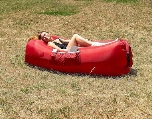 Nevlers 2 Pack Inflatable Loungers Air Sofa Couch | Perfect for Beach Chair Camping Chairs or Portable Hammock |Travel Bag Pouch, Pegs & 3 Pockets| Movie Seating & Camping Accessories Blow Up Lounger