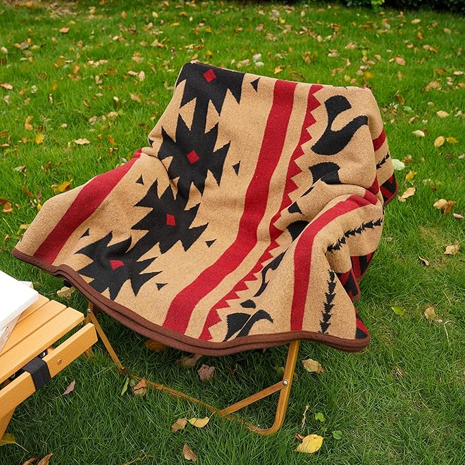 PuTian Merino Wool Blanket - 51" x 63" Thick Warm Soft Washable Twin Throw - Great for Bed Couch Camping Outdoor Pets Travel, Khaki