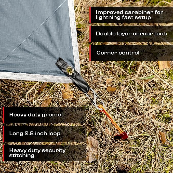 Rain Fly12x10 Lightweight Survival Camping Tarp; 100% Waterproof; Makes a Great Backpacking Tarp or Hammock Shelter; Comes in Multiple Colors, Survival Bracelet Included; Grey